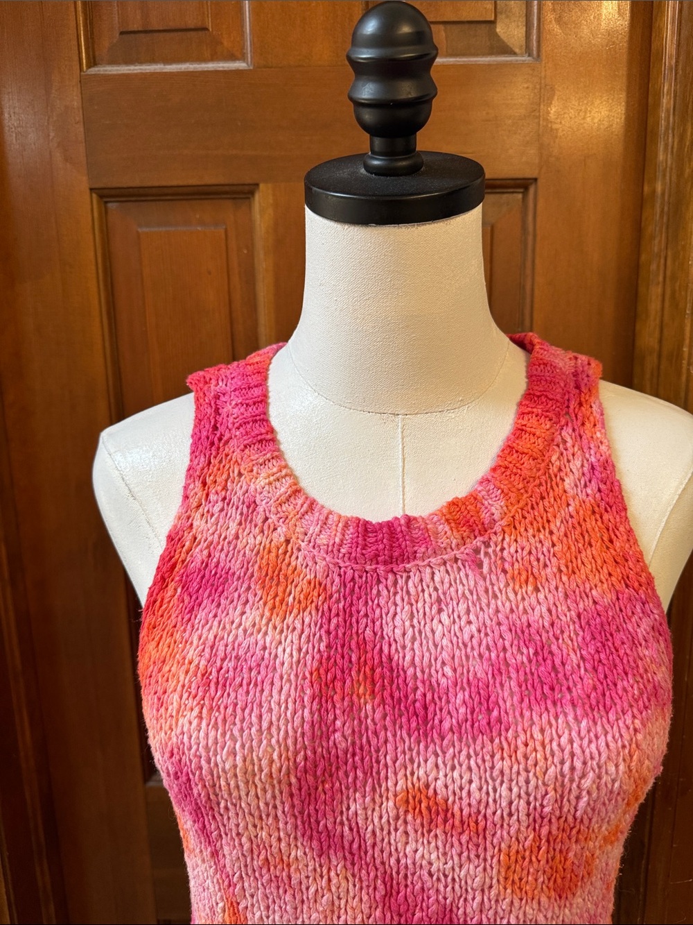 Jamison Tie-Dye Pink & Orange Knit Tank Top - Women's Sleeveless Sweater Size S